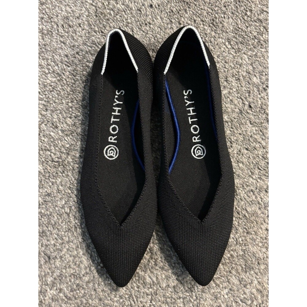 Rothy's Rare Retired‎ Black White Halo The Point Ballet Flat Shoes Size 7